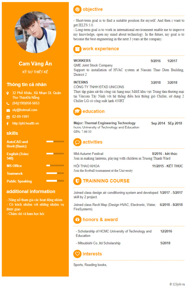 cv tiếng anh đầy đủ thông tin