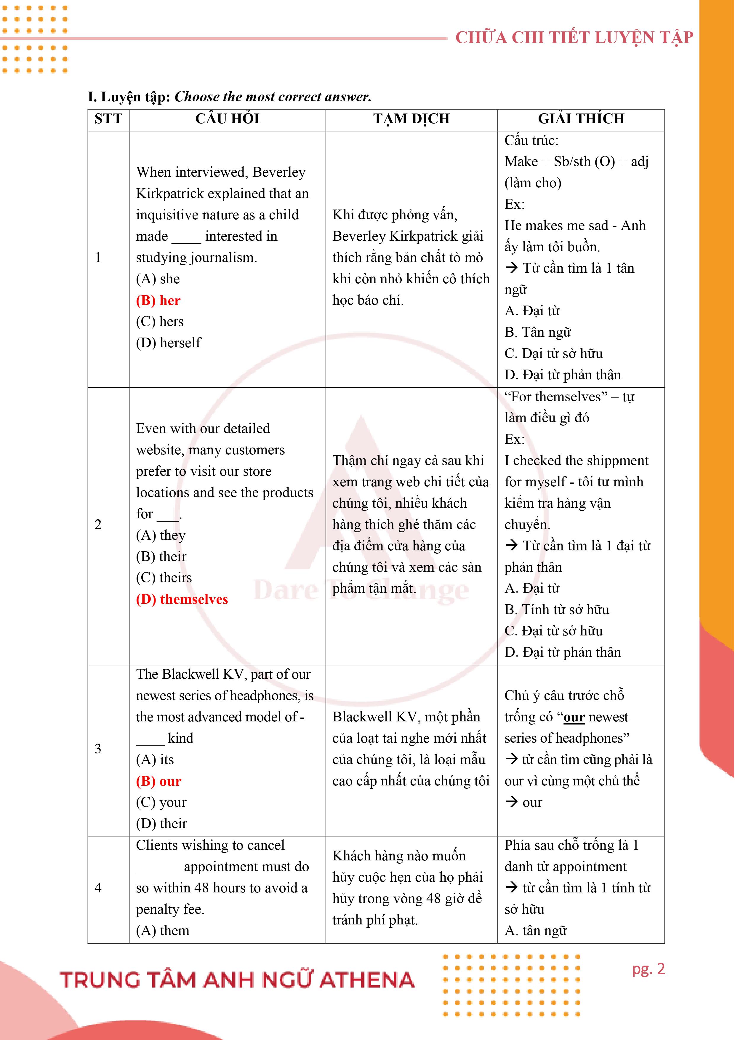 bài tập đại từ 1