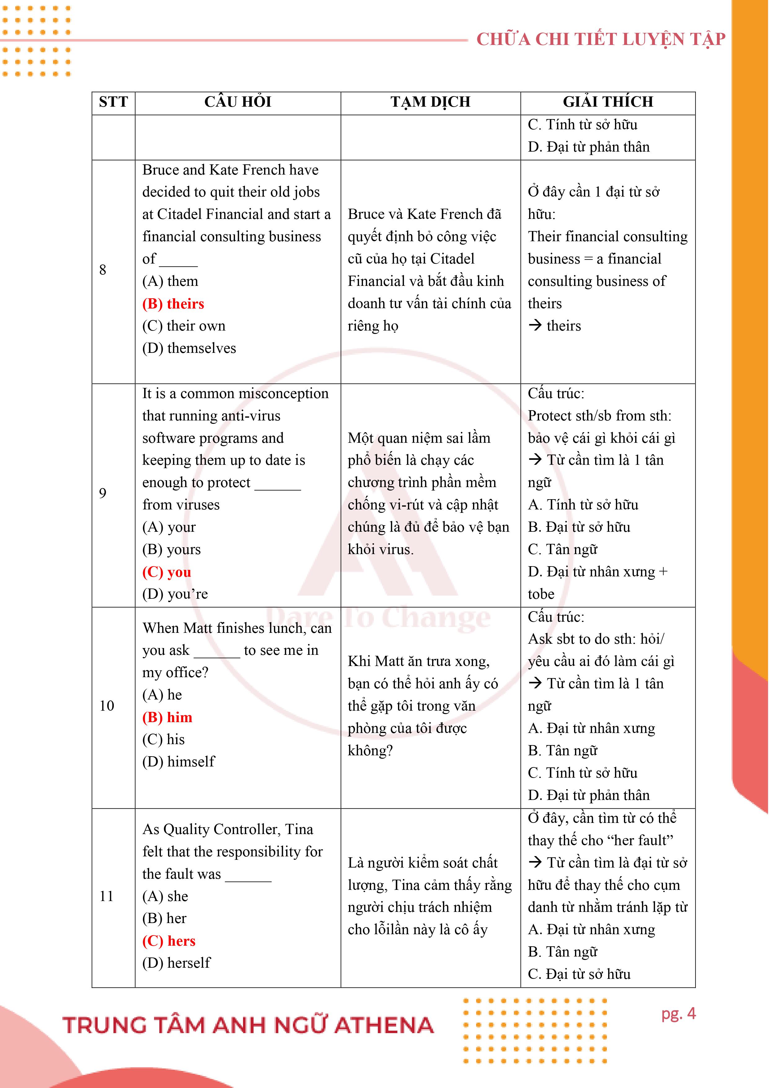 bài tập đại từ 3