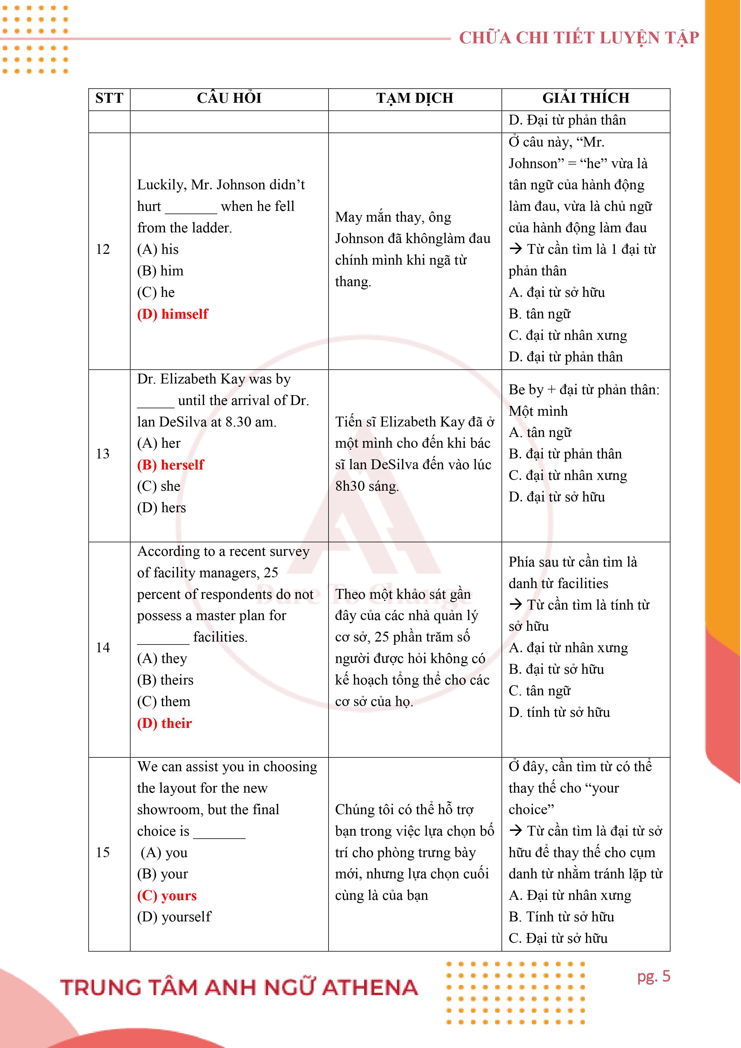 bài tập đại từ 5