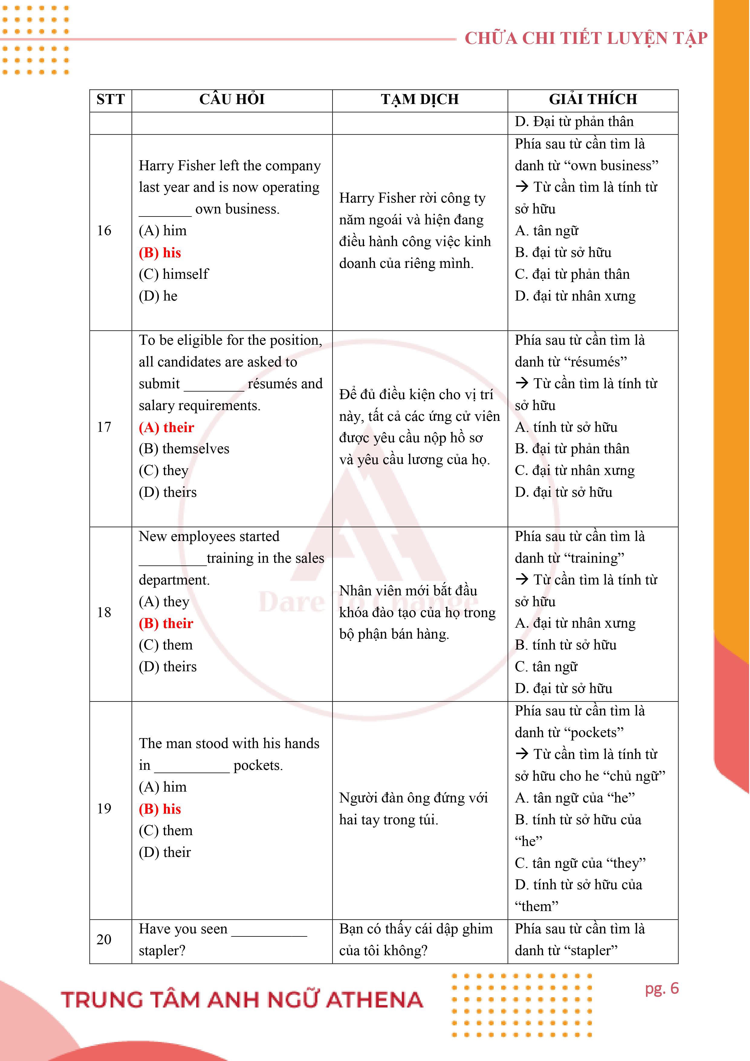 bài tập đại từ 6
