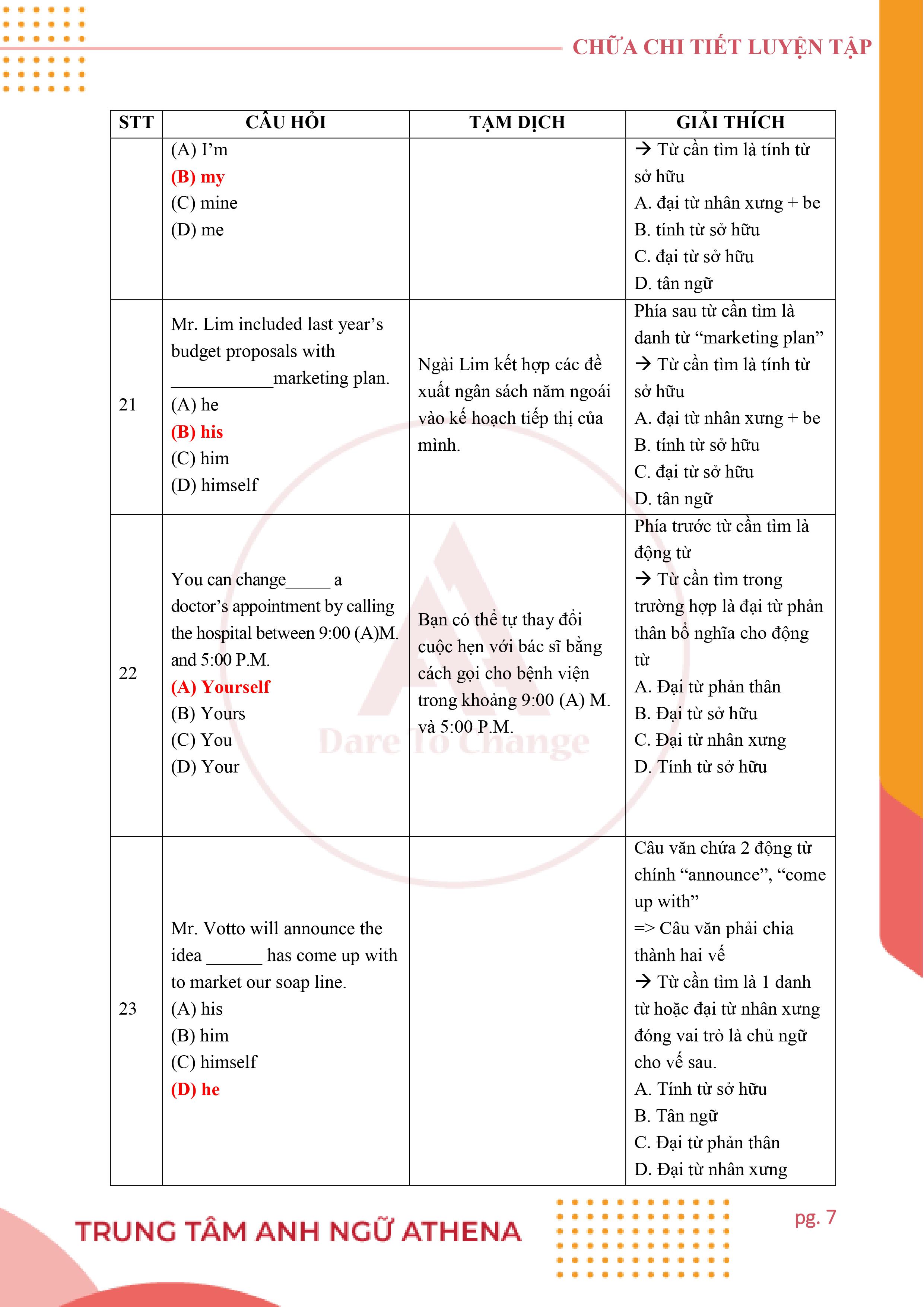 bài tập đại từ 7
