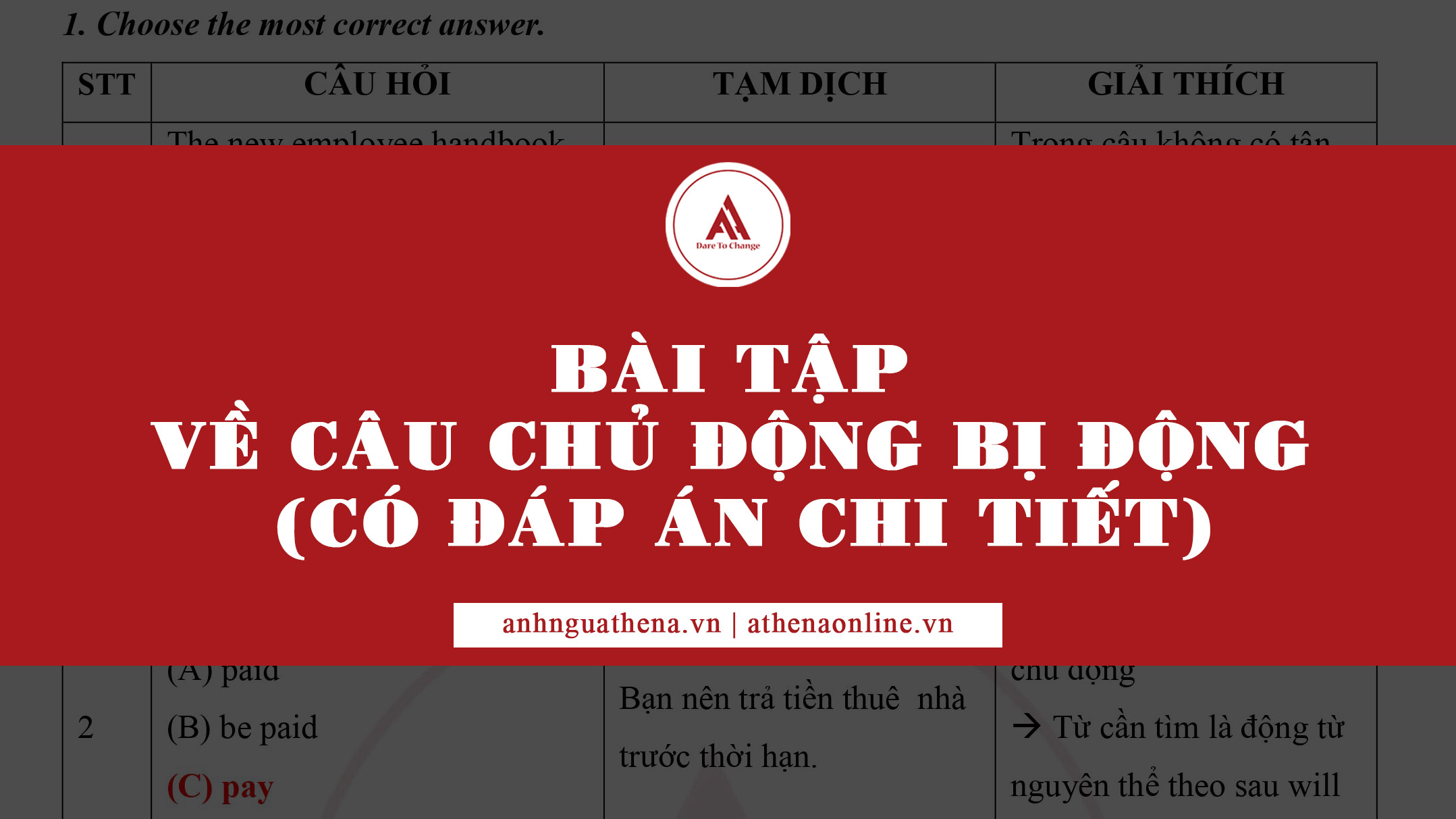 Bài tập về câu chủ động bị động (Có đáp án chi tiết)